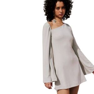 NEW FREE PEOPLE FP BEACH WOMENS GRAY BELL SLEEVE MINI DRESS WIDE NECK MEDIUM